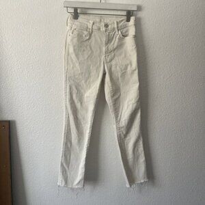 MOTHER The Rascal Crop Fray Cream Puffs White Straight Leg Jeans Size 26